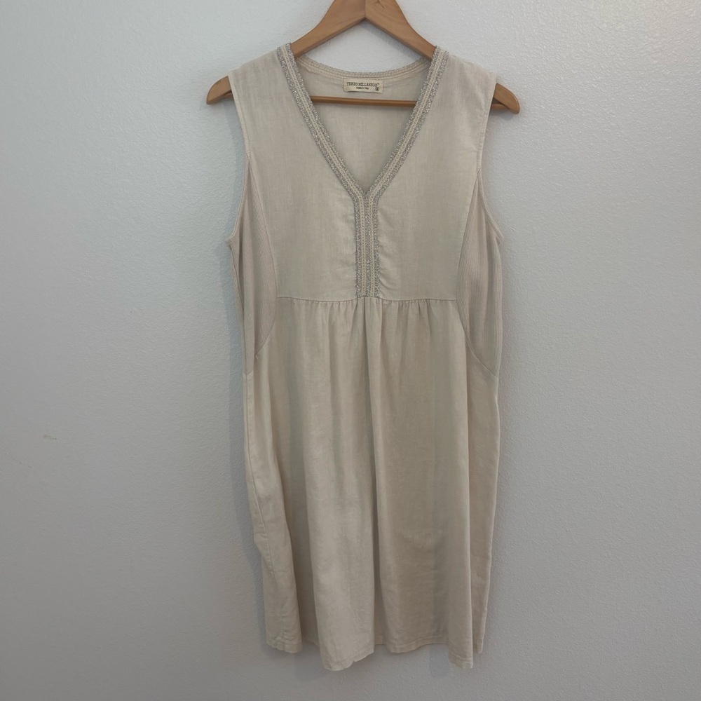 Terzo Millennio Linen Blend Coastal Shift Dress | Made in Italy Size M, Neutral - Picture 6 of 13
